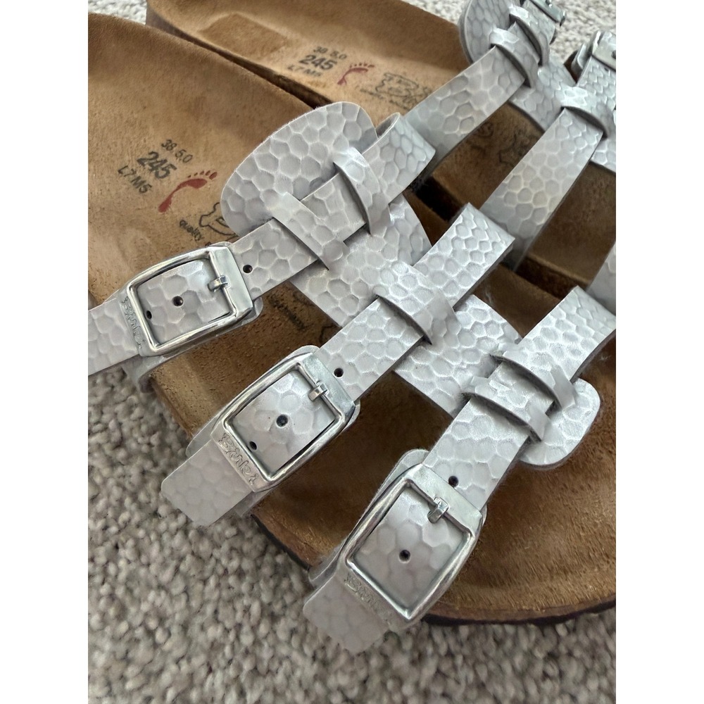 Birkenstock Birki's Xenia Sandals Womens 7 EU 38 Silver Slip On Casual - Picture 2 of 6